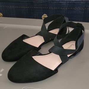 Wide Width Flats - Elastic Cross Strap Round Toe